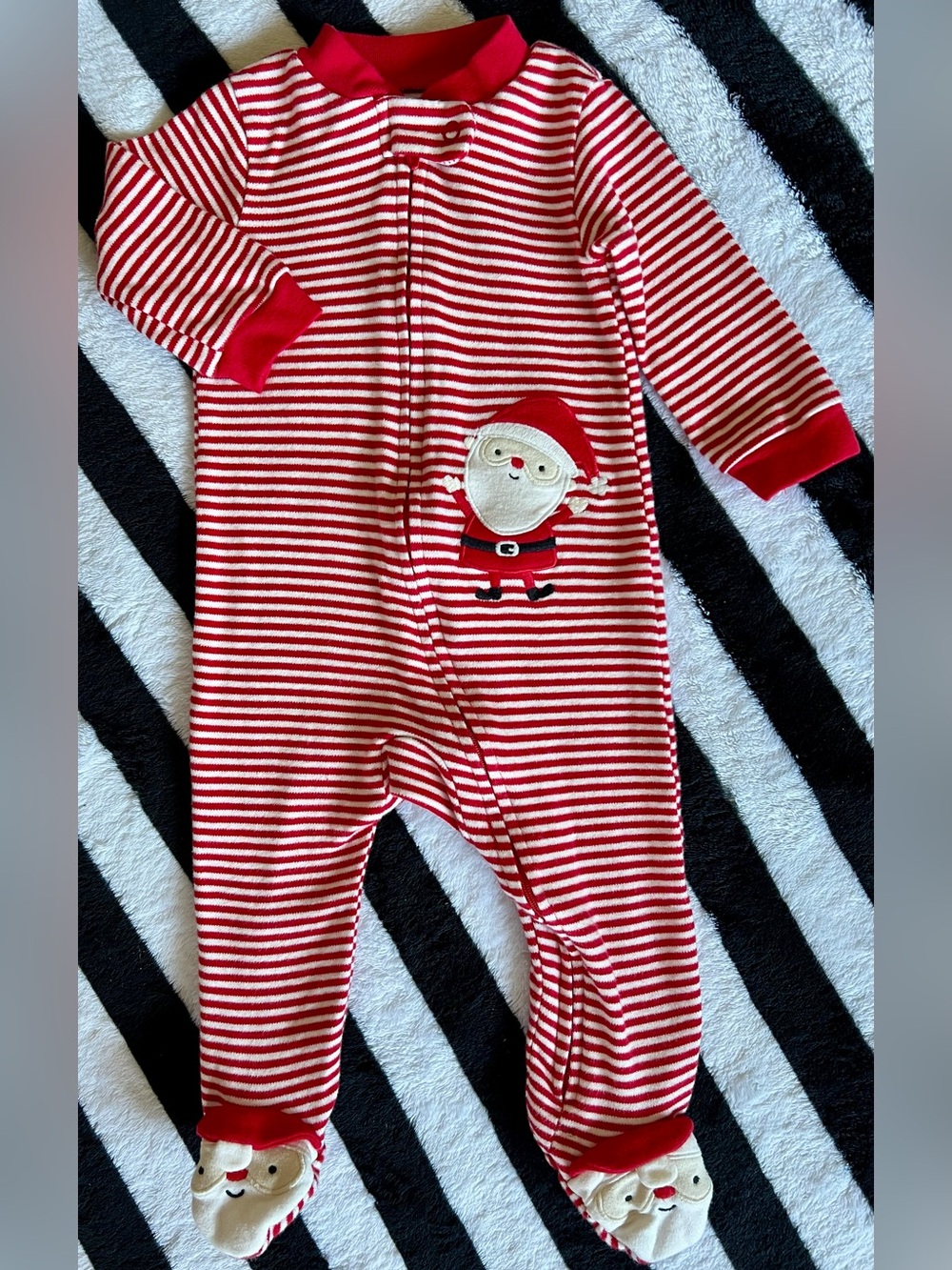 Carter's Red & White Striped Santa Footed One-Piece Pajamas